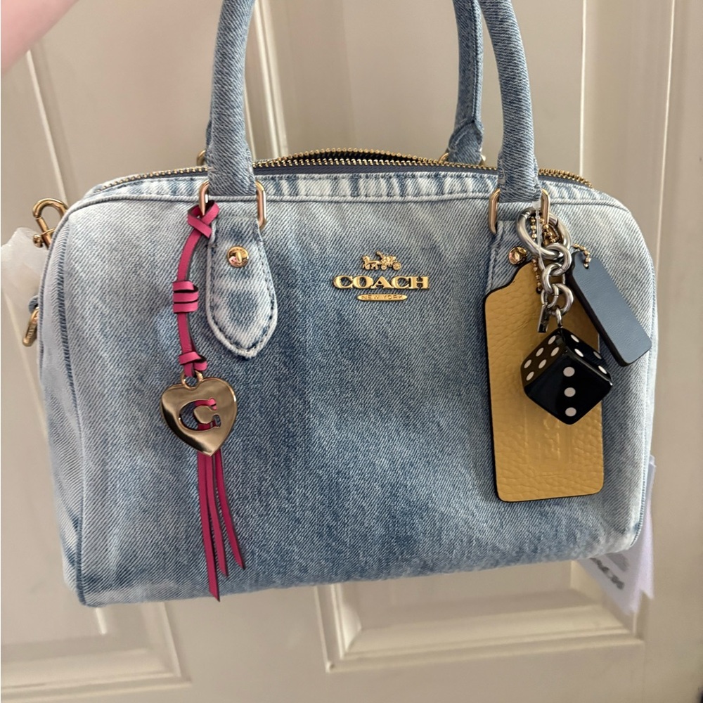 Coach Light Blue Denim Satchel with Pink and Yellow Accents